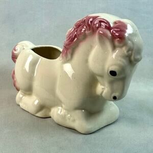 Vintage 50s Shawnee Pottery Kneeling Pony Ceramic Planter Trinket Jar